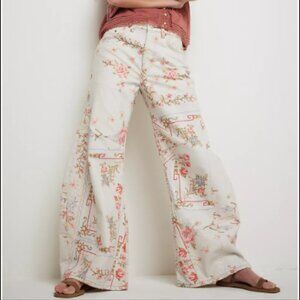 We The Free Eden Printed High Slouchy Jeans Color Ivory Combo Cross Stitch